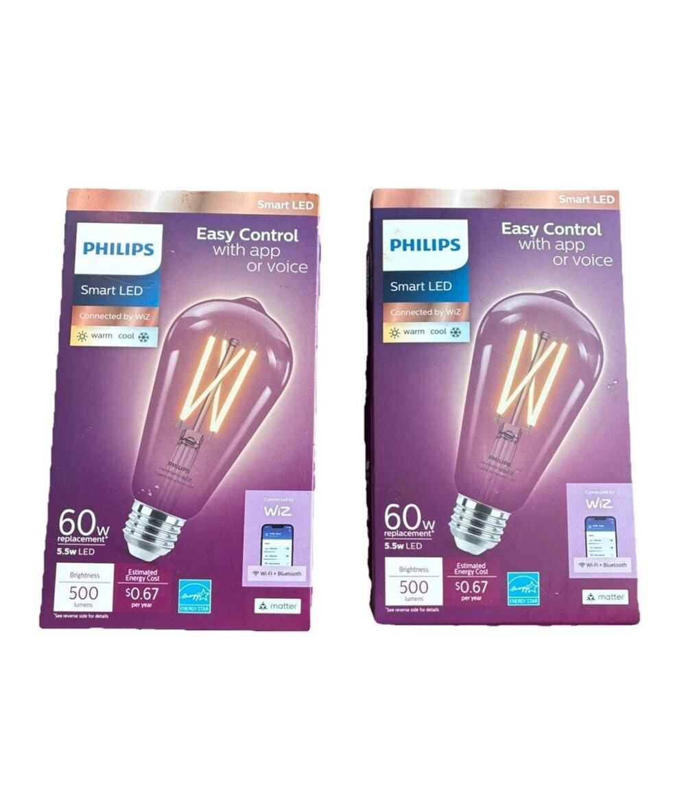 2 Pack - Philips Light Bulb 60w Smart Tunable WiFi LED 1-Pack ST19 Filament E26